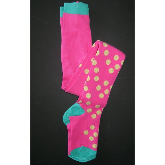NEW girls Mini Boden fun pattern footed polka dot tights pink gold school 13 14 - Picture 1 of 1